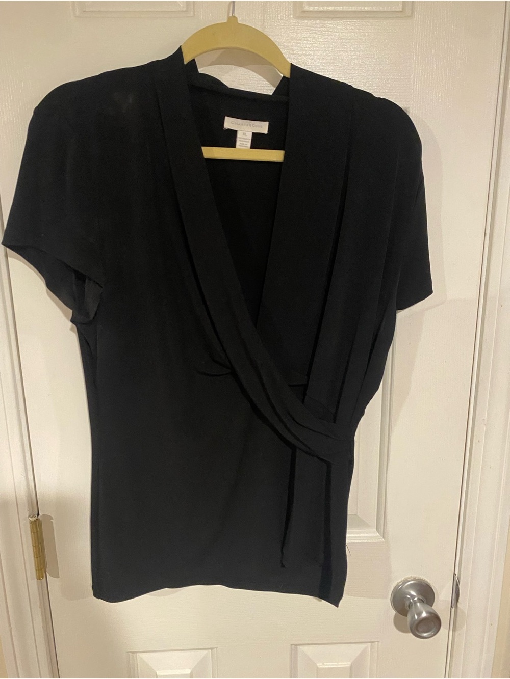 Charter Club Black Draped V-Neck Wrap Blouse